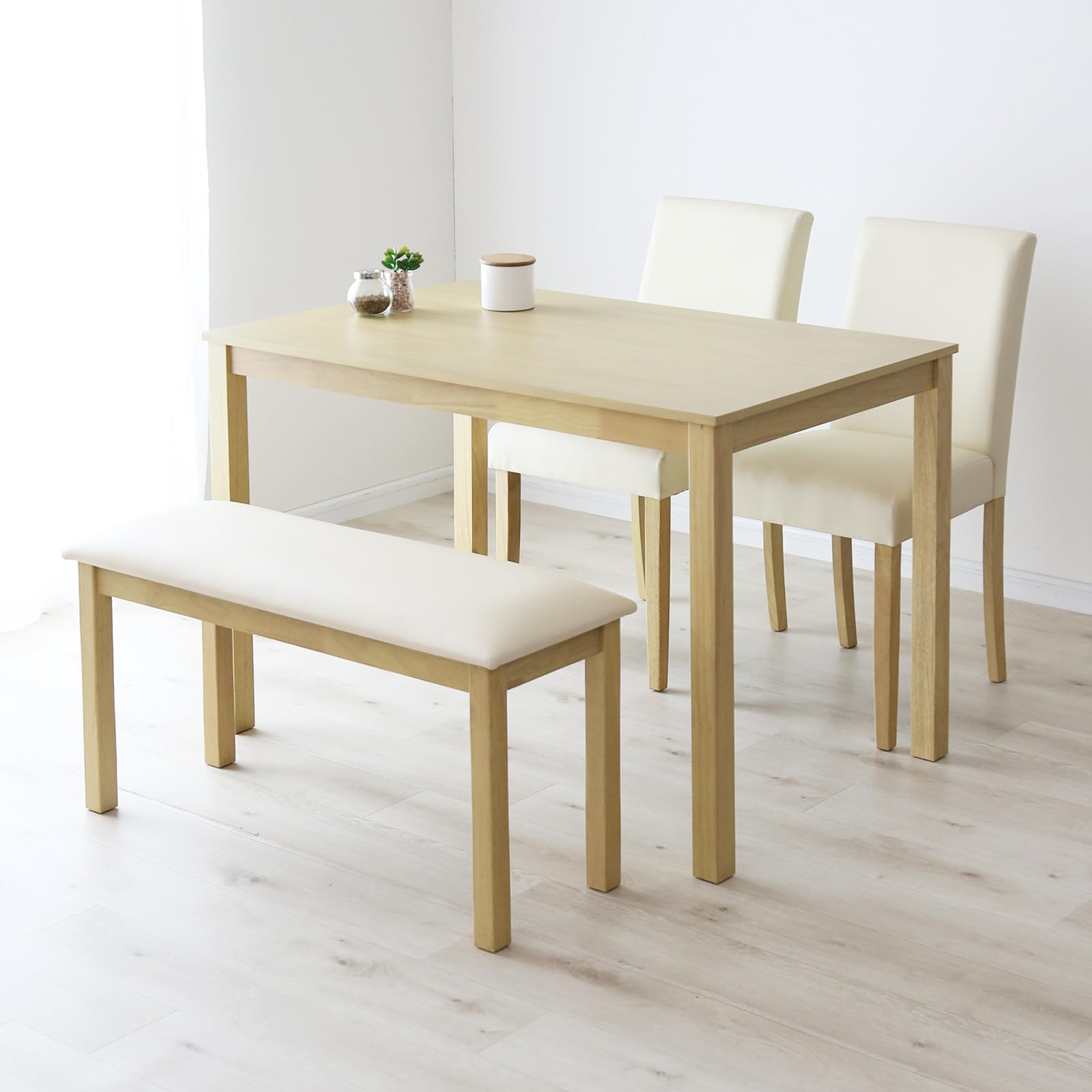 木製テーブルと4脚の椅子セット　ダイニングテーブル 日曜日P最大15％〜ダイニングテーブルセット ベンチ 4人 回転 おしゃれ