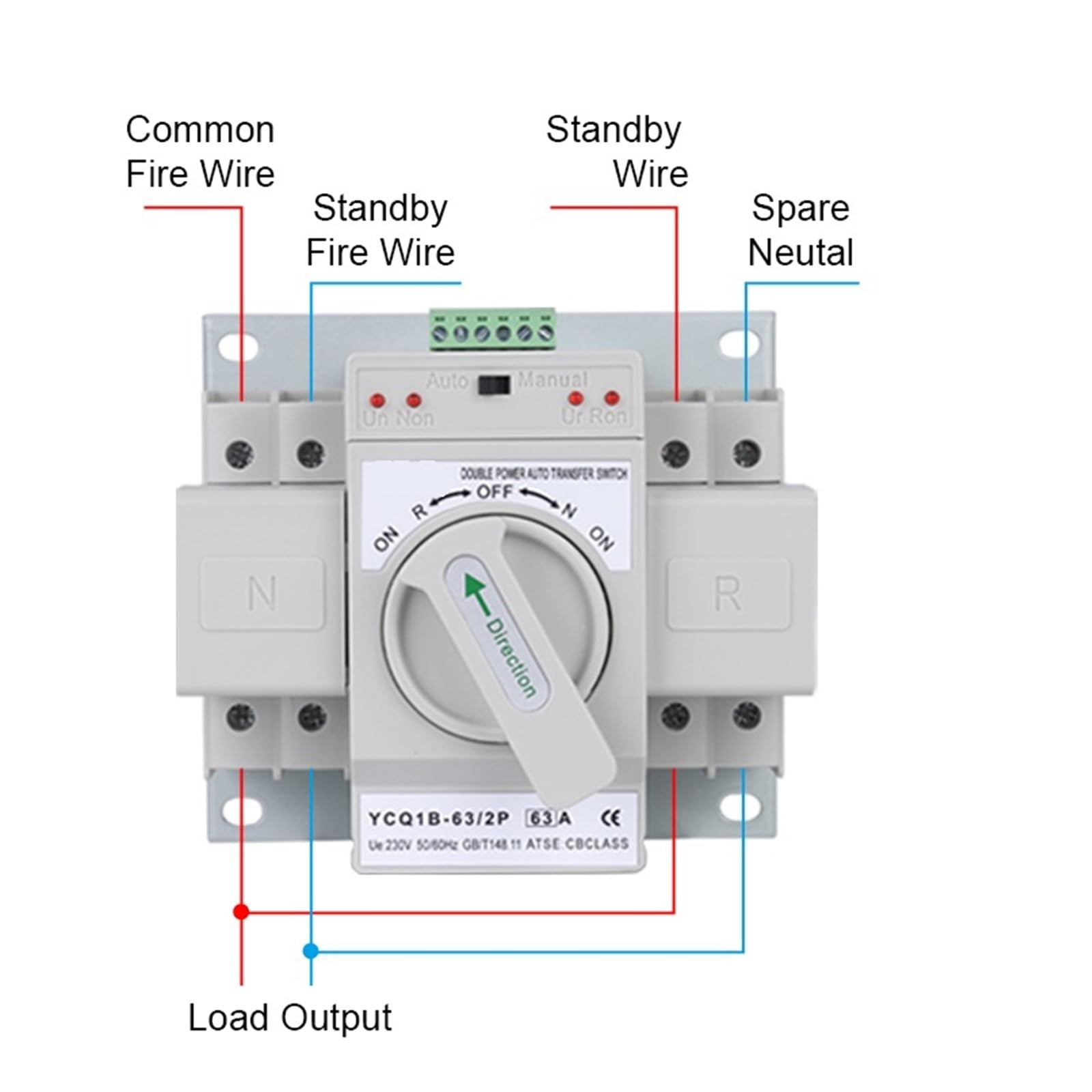 Interruptor de transferencia automática de doble potencia, disyuntores de | Conmutación, AC230V 2P 63A Automático/Manual