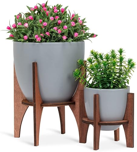 Miniatura 4 de Abbott Colección Maceta pequeña con soporte de madera, gris, 4" de alto (27-Noruega-SM)