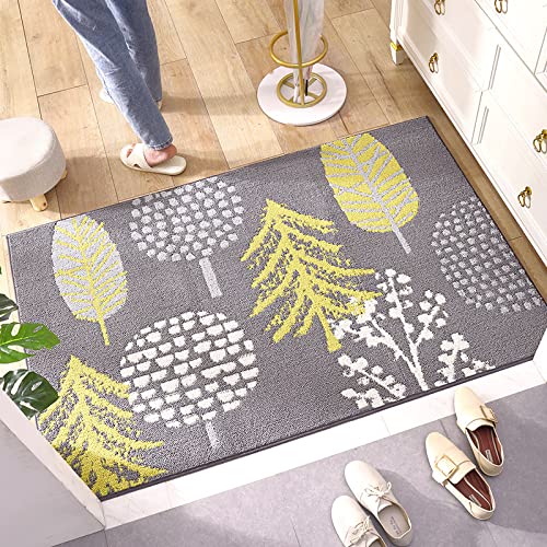 LNXSESN Fußmatte Grauer Gelber Baum Schmutzfangmatte Polyester Verdicken Fussmatte Aussen rutschfest Fußmatten Außen Dekontamination Türmatte Weich Fußabtreter Teppich Wohnzimmer Waschbar 40x60cm