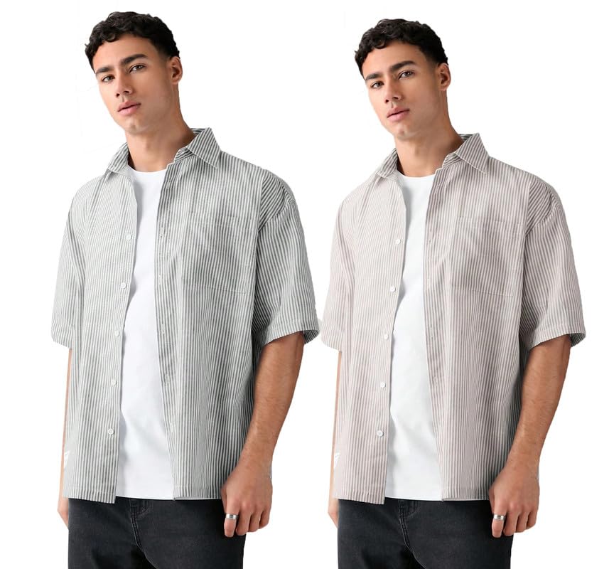 Image of Lymio Men Shirt || Striped Shirt for Man || Half Sleeve || 100% Cotton (Packs Also Available) (Oxford-Lining)
