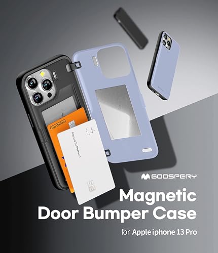 Miniatura 2 de GOOSPERY Parachoques magnético para puerta compatible con iPhone 13 Pro, funda con tarjetero, cierre automático de fácil imán, doble capa, Lila