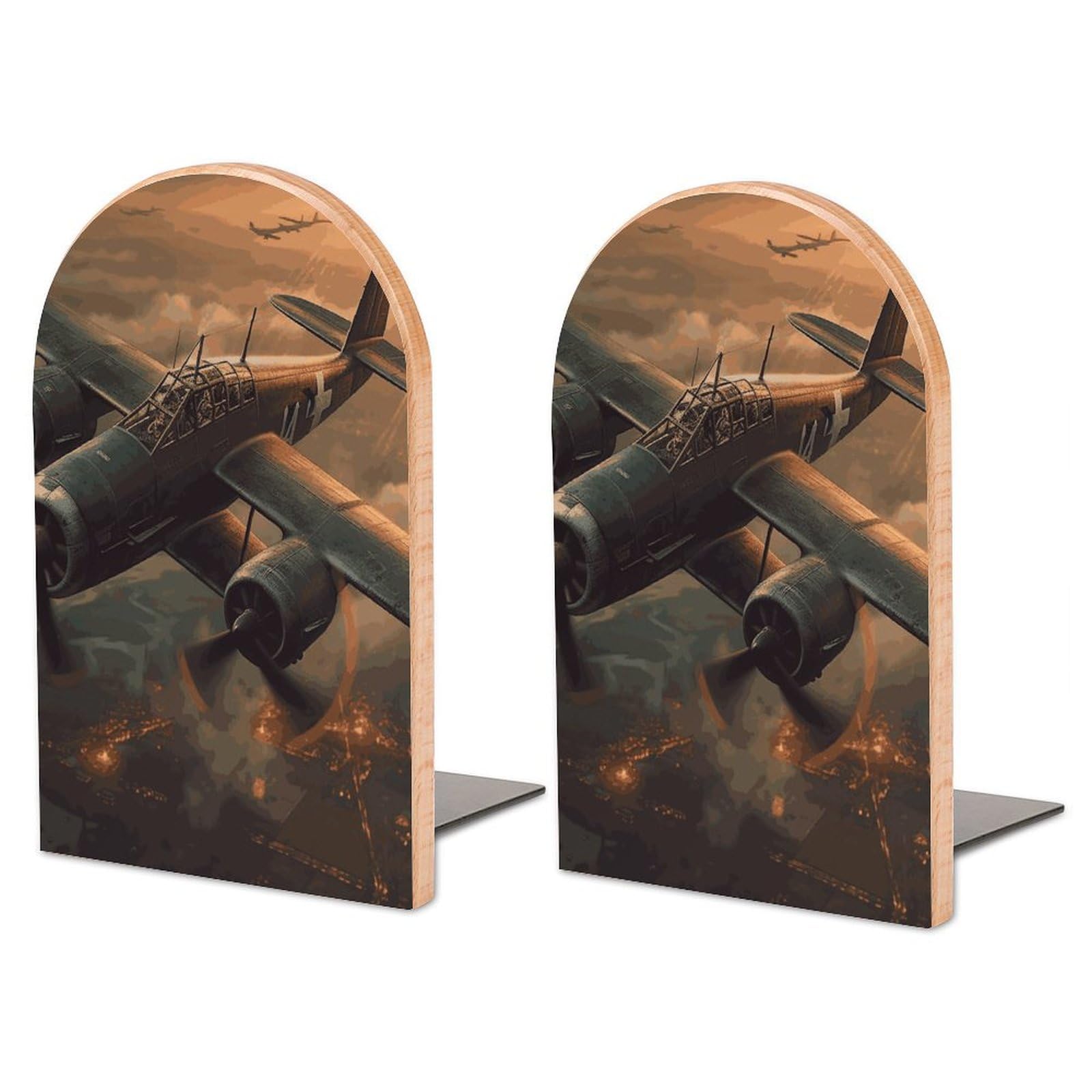 Serre-livres avion en bois de hêtre et métal de qualité supérieure