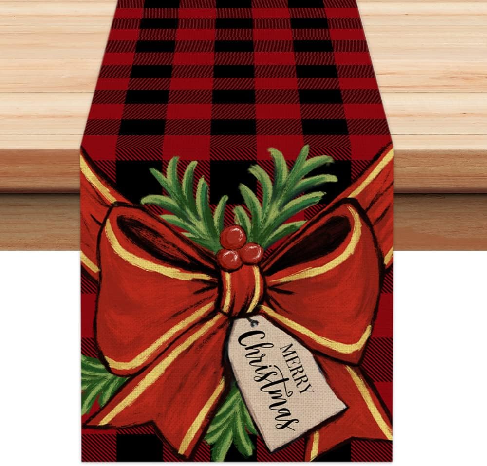 Christmas Decorations Red Buffalo Plaid Table Runner 13x72
