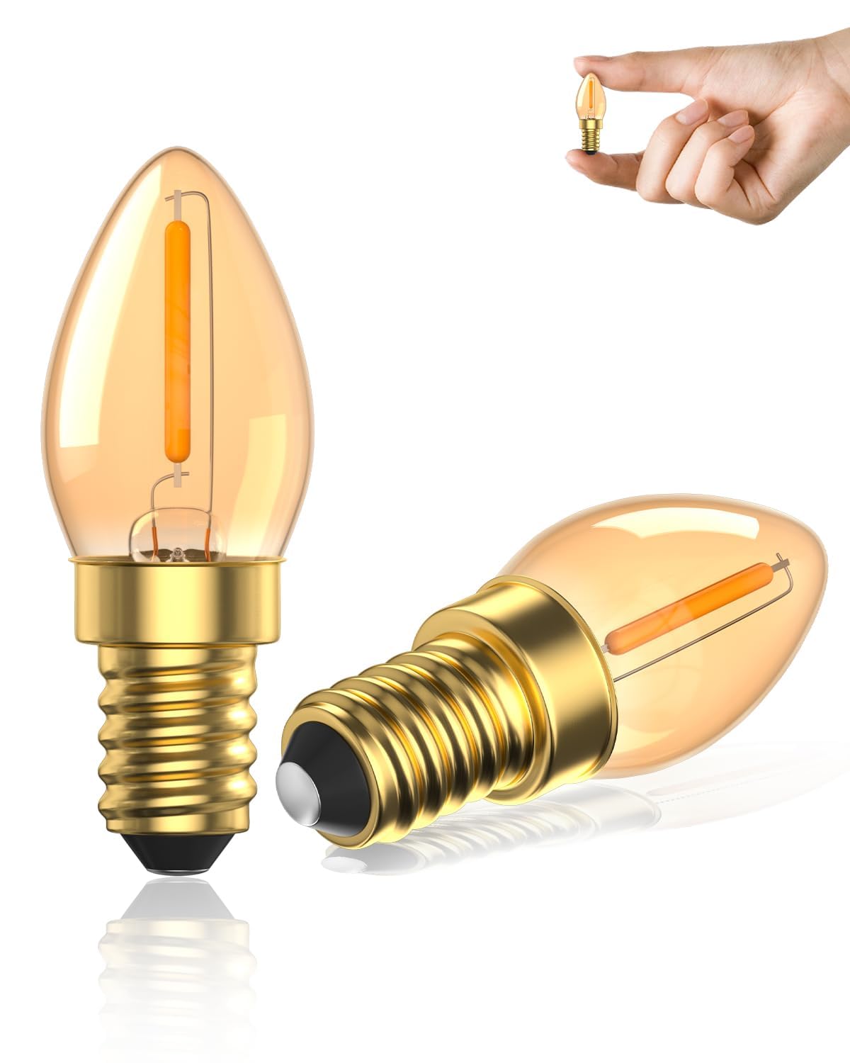 Mini E14 LED Filament Bulb 1W, SES Small Edison Screw Bulb E14 LED Vintage, Amber Glass Warm White 2200K Chandelier Bulbs, Non-Dimmable-2 Pack