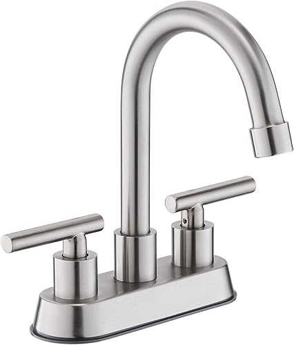 Miniatura 10 de YardMonet Grifos de baño negros, grifo de lavabo de baño de 2 asas, grifo de lavabo de baño central de 4 pulgadas con drenaje desplegable y líneas