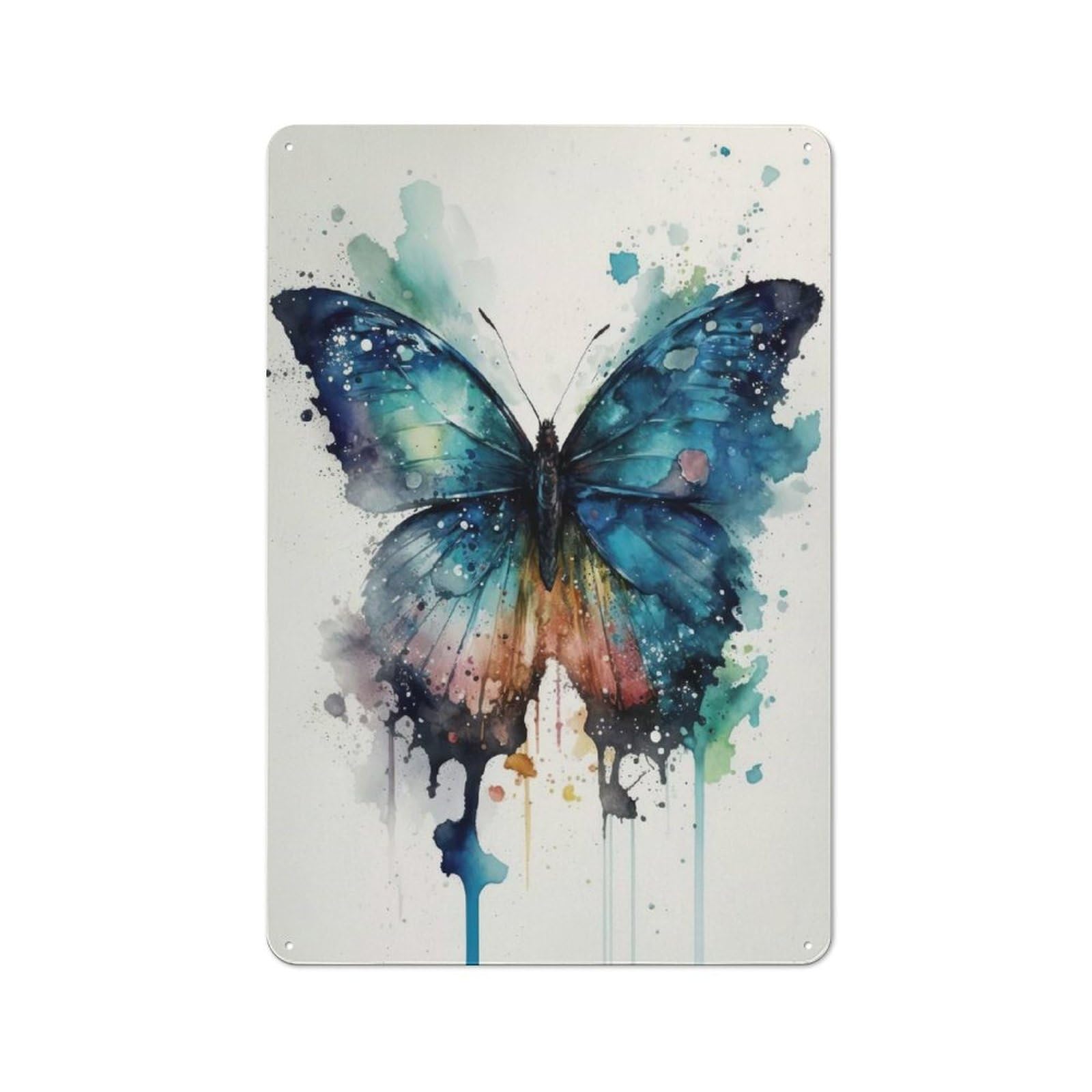 Junmoney Butterfly Watercolor Tin Sign 30X20cm With For Bar Or Restaurant, Retro Decor, For Garage, Workshop And Man Cave Decoration