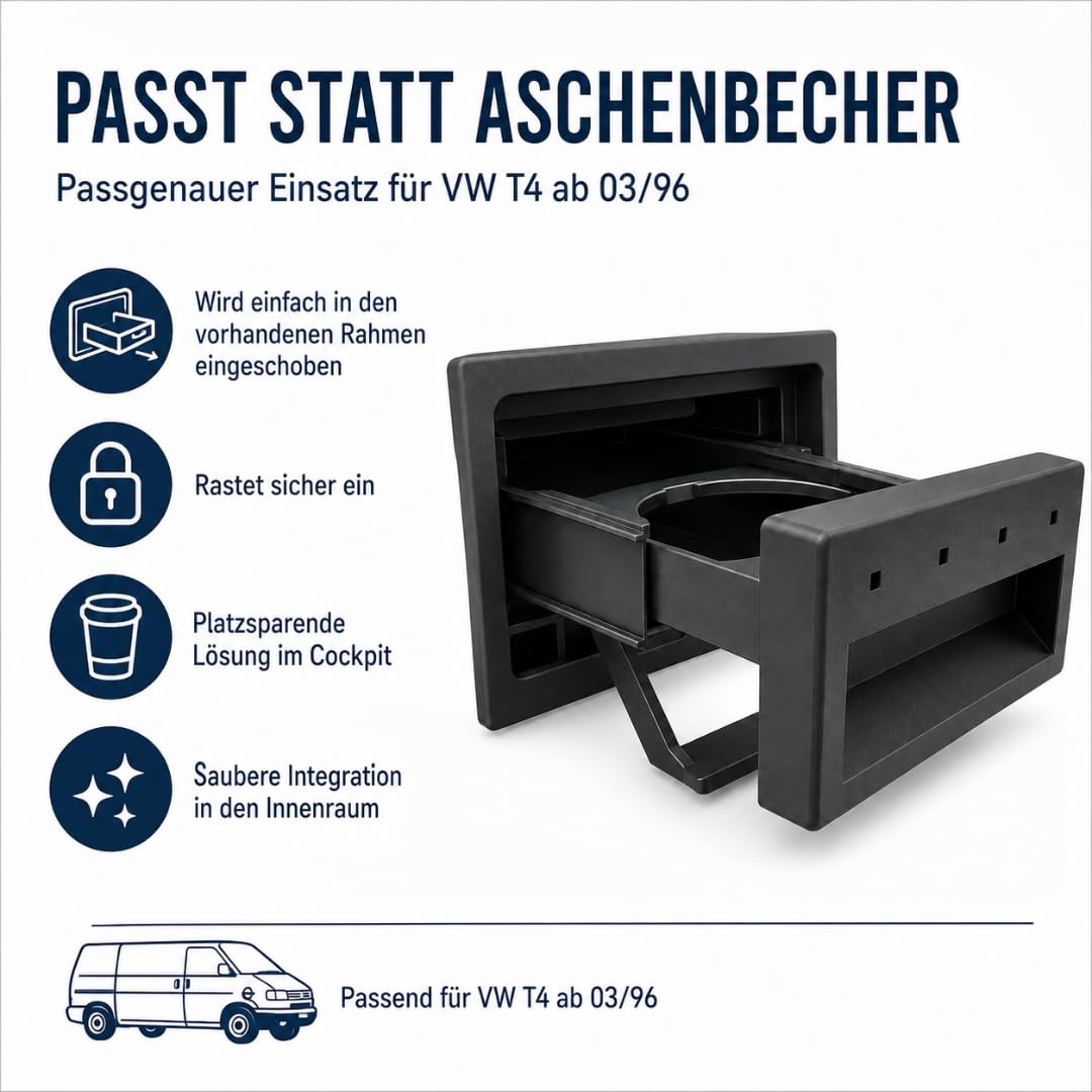 Portabevande adatto per VW T4 Bulli – a partire dall'anno di costruzione 03/96 – invece di posacenere