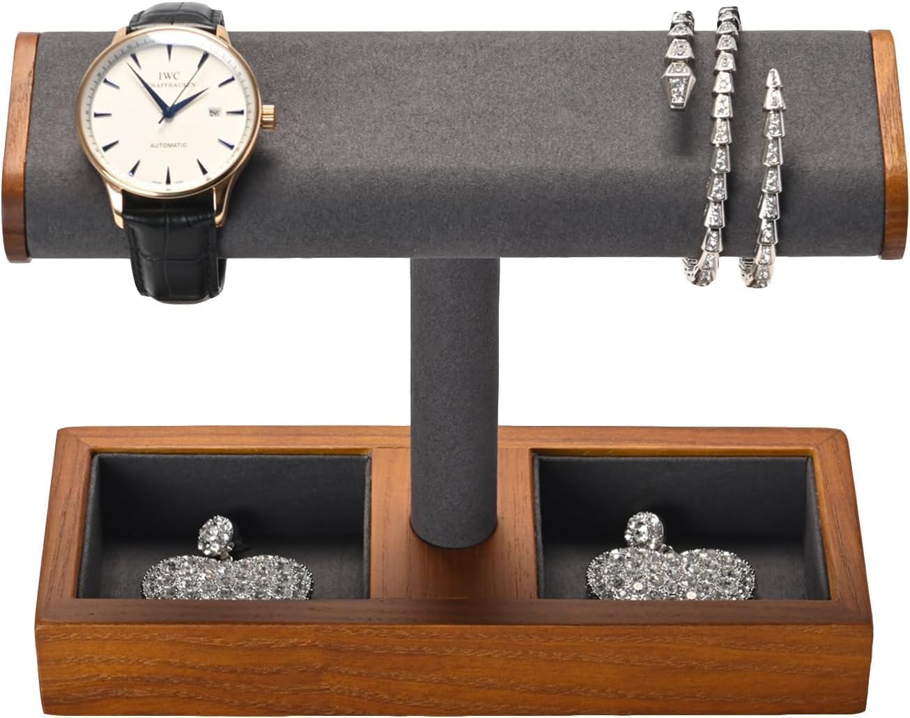 Solid Wood Watch Display Stand T-bar Watch Stand Holder Organizer For Men And Women (Grey)