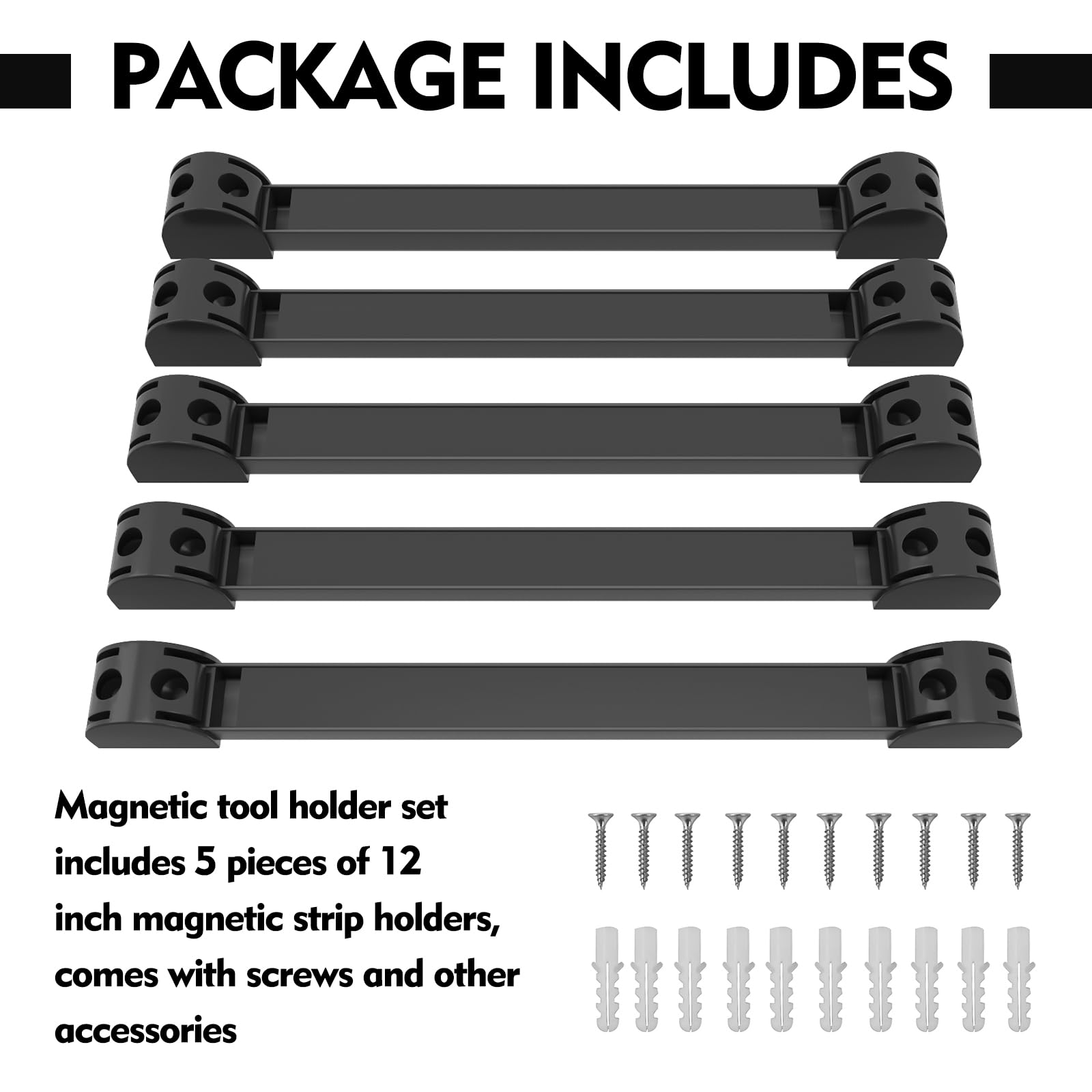 Portautensili magnetico da 30,5 cm, confezione da 5 pezzi, rivestito in PVC, resistente, per garage | Forte tenuta magnetica resistente alla ruggine, facile da installare, adatto per chiavi, martelli, pinze e cacciaviti