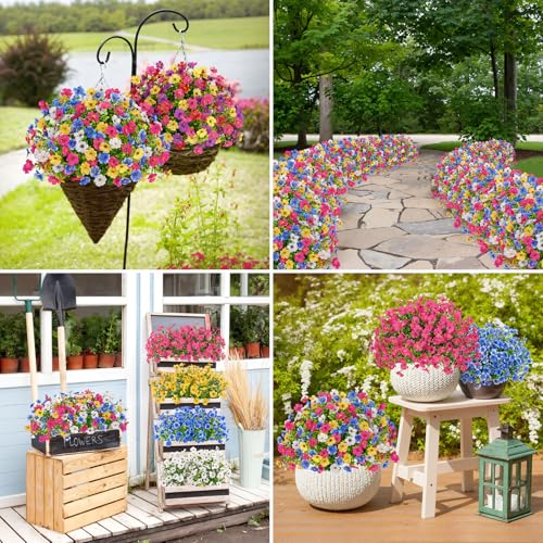 Image of Bassion 16 Bundles Artificial Flowers for Outdoors Fake Flowers, Colorful