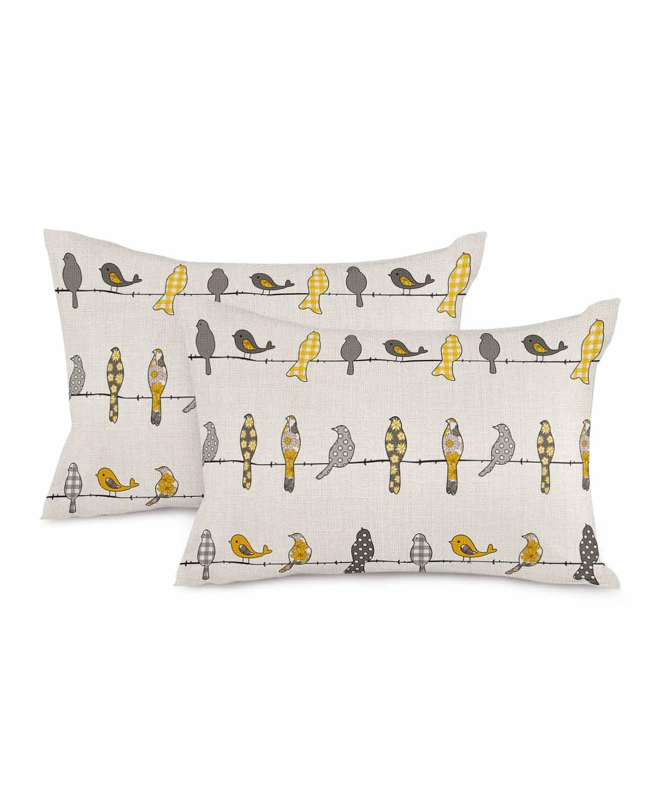 Lumbar Throw Pillow Covers 20x12 Inch Set of 2 Rowley Birds Floral Pattern Linen Decorative Pillows Cushion Case Pillowcases Buffalo Check Plaid