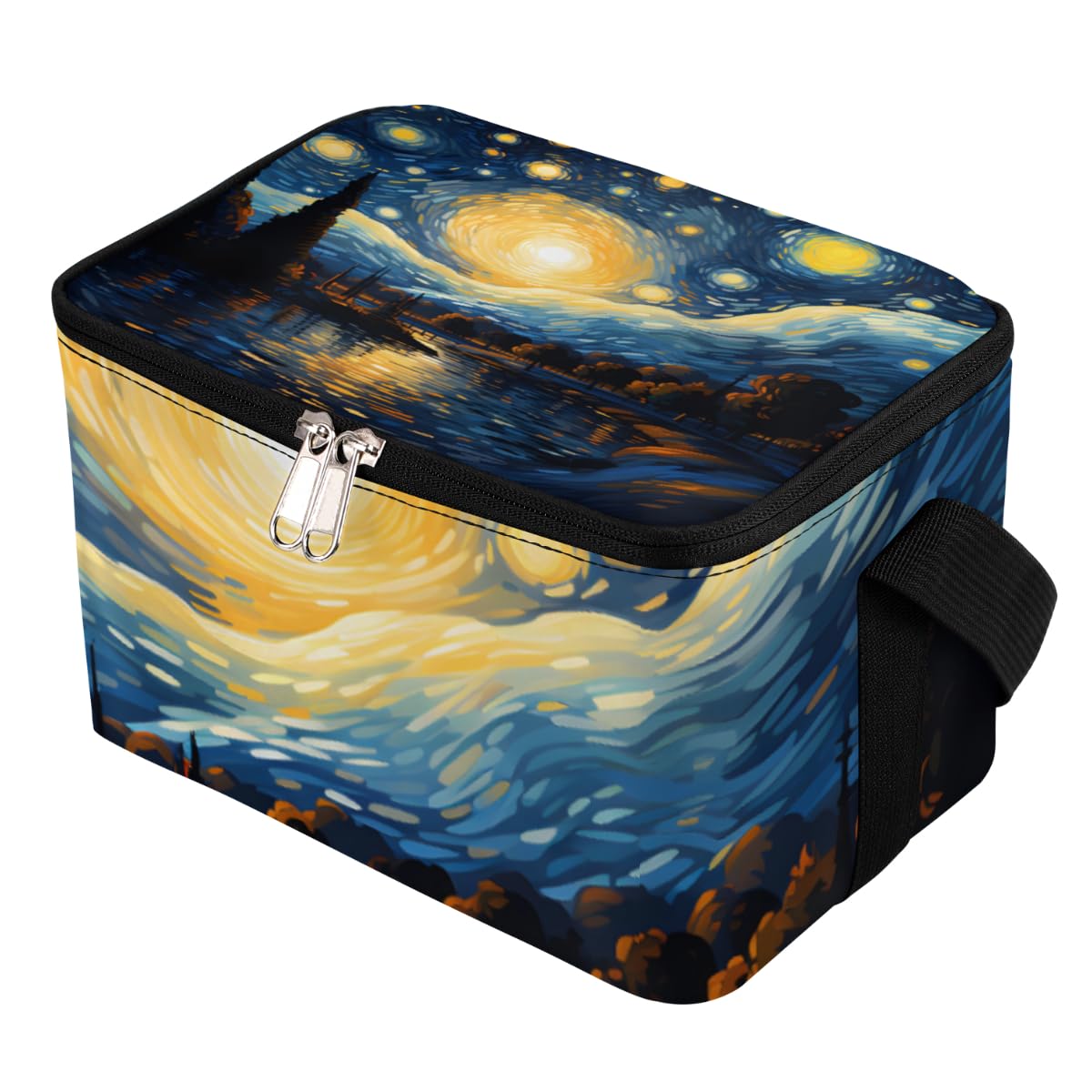 GzLeyigou Lunch Bags for Women Men 9 Cans,Starry Night Hot & Cold Food Delivery Bag Insulated Grocery Bag Insulated Lunch Box Art Painting Cooler Bag for Office Work Picnic Beach