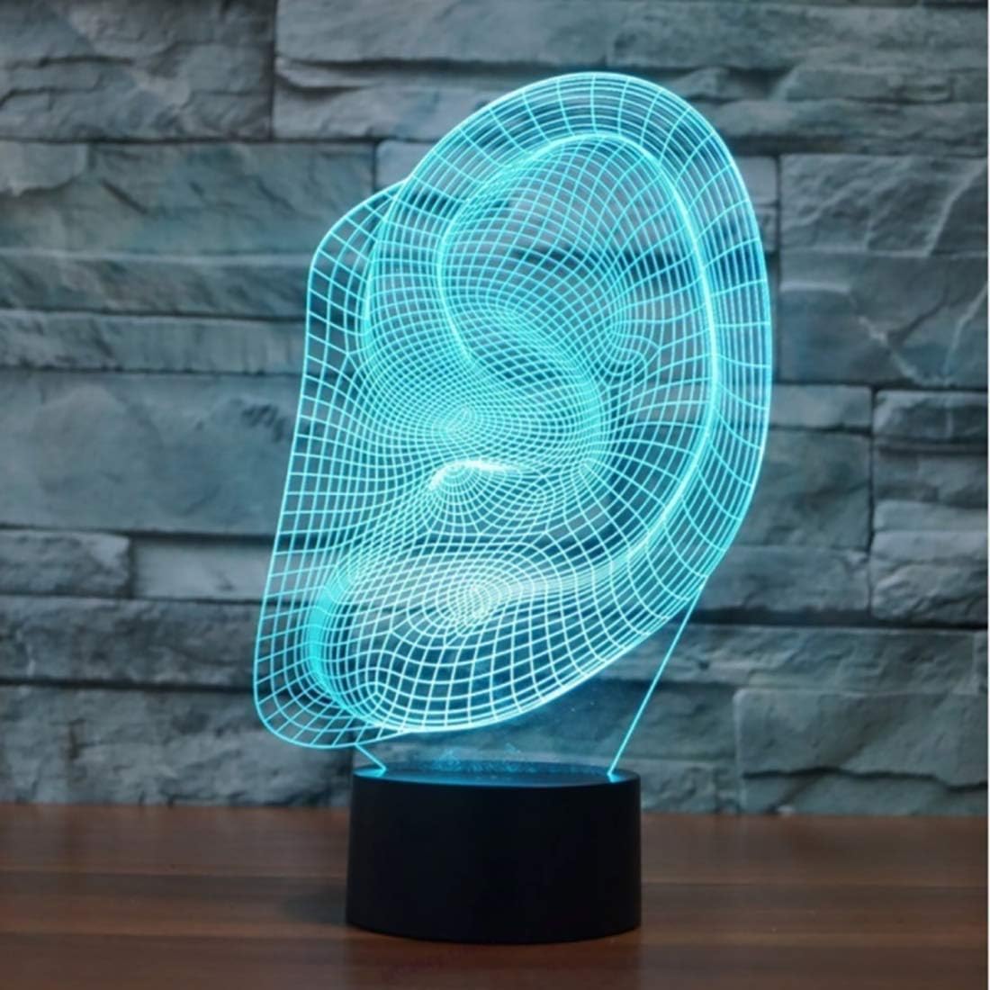 3D Illusion LED Night Light,WONFAST 7 Colors Gradual Changing Optical Illusion Acrylic Lamp USB Touch Bedside Table Lamp for Holiday Gifts or Home Decorations (Ear)