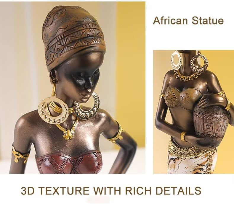 African Women Figurines Black Women Statue African American Table Art Tall African Statues and Sculptures African Decor for Home Office (Gold) - Image 4
