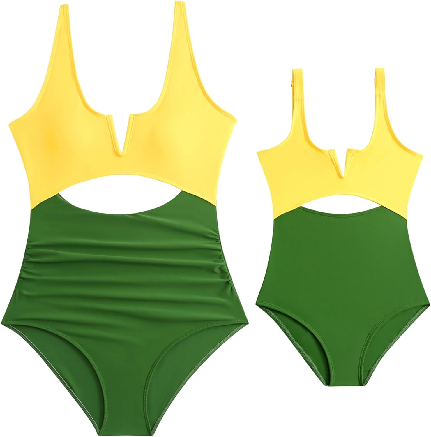 Mommy and Me V Neck Summer Swimwear Cutout High Waisted Bathing Suits Wrap Tie Back Tummy Control Beachwear