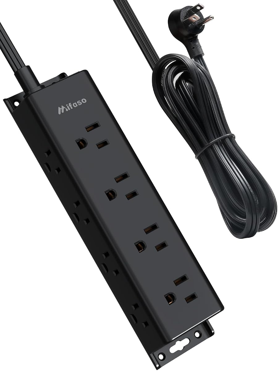 Regleta con protector contra sobretensiones, 12 tomacorrientes múltiples espaciados ampliamente, montaje en pared | Extensor de salida de 3 lados con cable de extensión, enchufe plano, protección contra sobrecarga, elementos esenciales para el dormitorio de la oficina en el hogar (5 pies, negro)