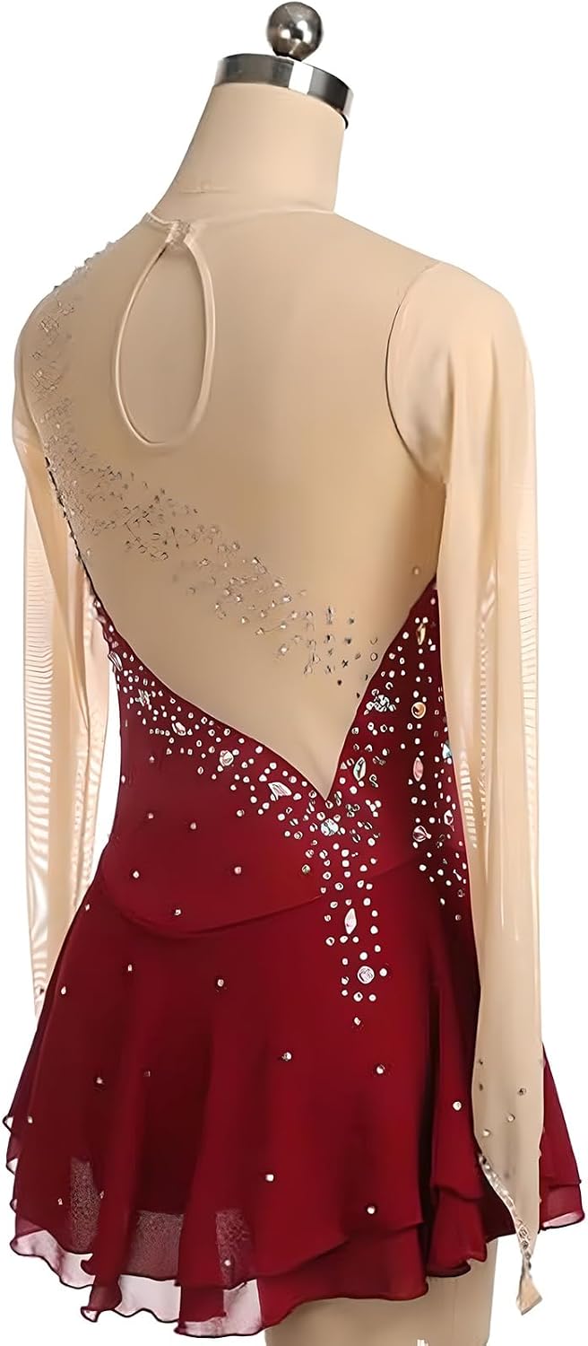 Figure Skating Dress Women, Roller Skating Outfits for Women, Ice Skating Clothes for Girls, Figure Skating Dresses,Green,S