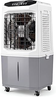 GYMAX 3 en 1 Enfriador de Aire Móvil, Climatizador Evaporativo con Depósito de Agua, 4 Acumuladores de Frío, 3 Velocidades y Temporizador 12 H, Ventilador Aire Frio Portátil para Hogar (45x33x87 cm)