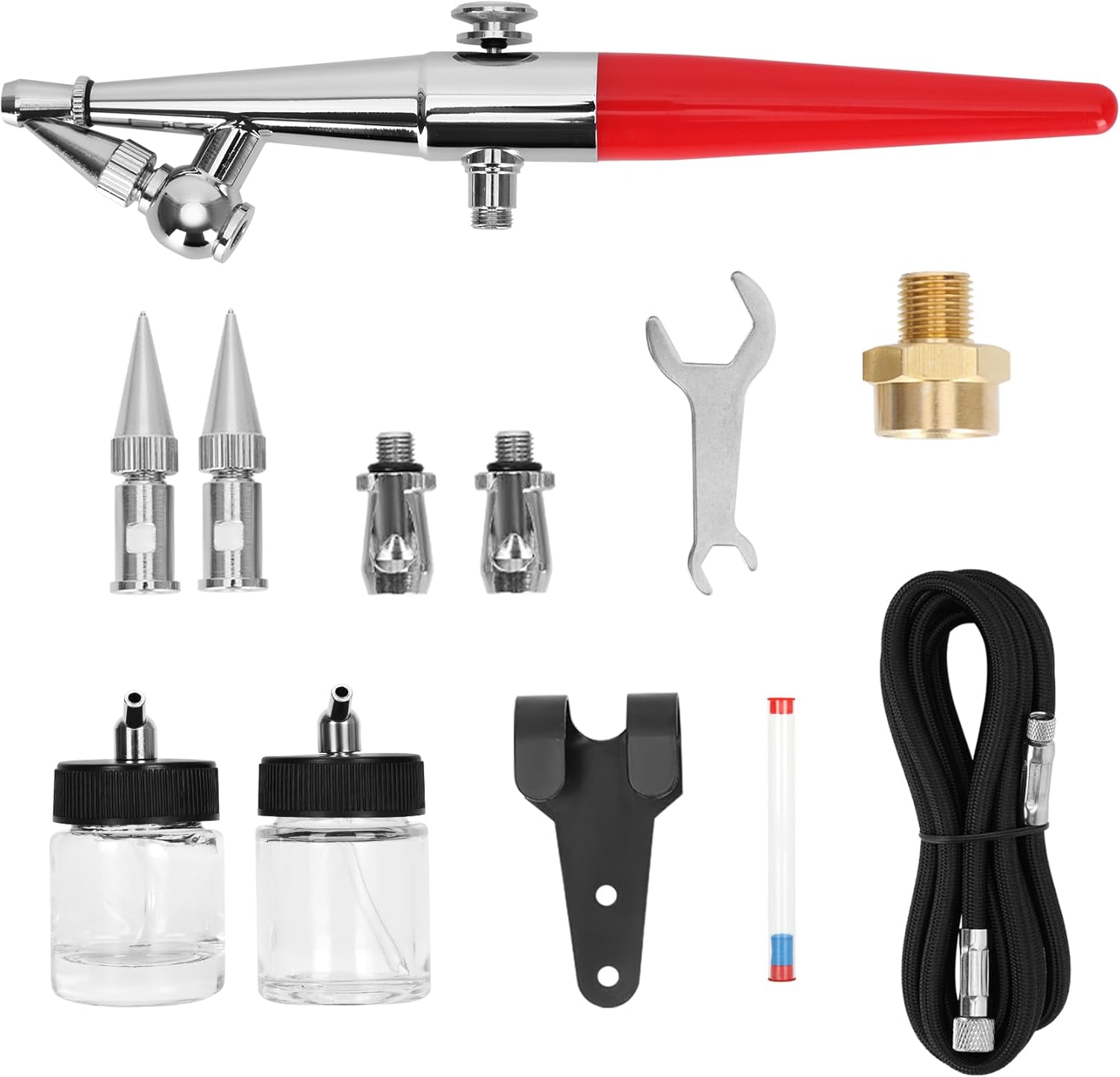 Single-Action Siphon Feed Spray Gun Kit (Red) - Airbrush H-Set with 3 Nozzles & 6-Foot Hose, Airbrush H-Set Single Action Suitable for Models, Art Painting, Handmade DIY, Small Scene Repairs & More