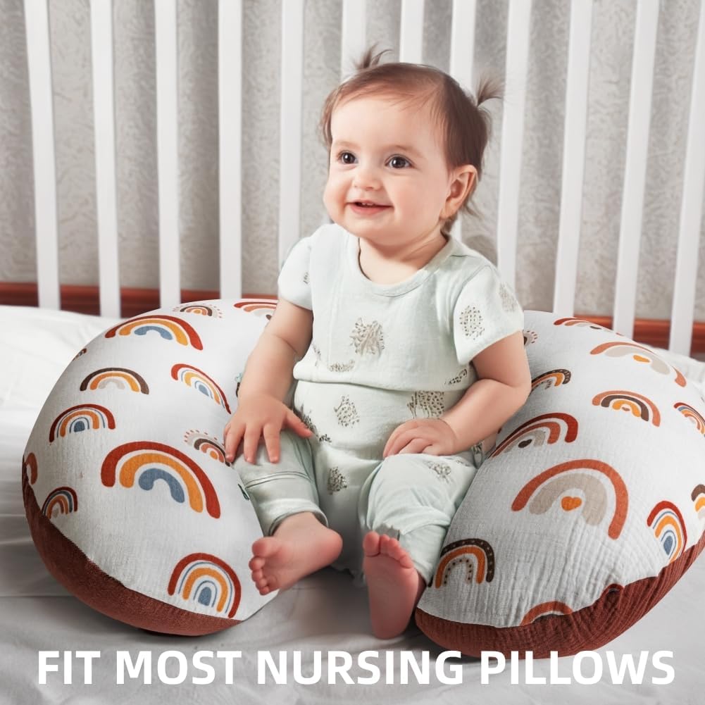 2 Pack Muslin Nursing Pillow Cover 100% Cotton Boho Neutral Stretchy Removable Baby Nursing Covers for Breastfeeding Pillows Soft Breathable Pillow Slipcover for Newborn Baby Boy or Girl (Boho) - Image 7