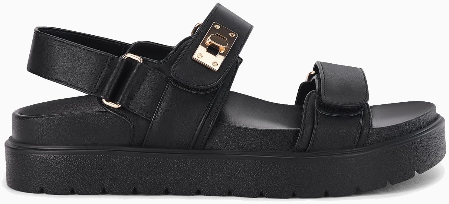 Coutgo Womens Platform Sandals Comfortable Flat Sandals Double Strap Footbed Summer Beach Sandals - Image 4