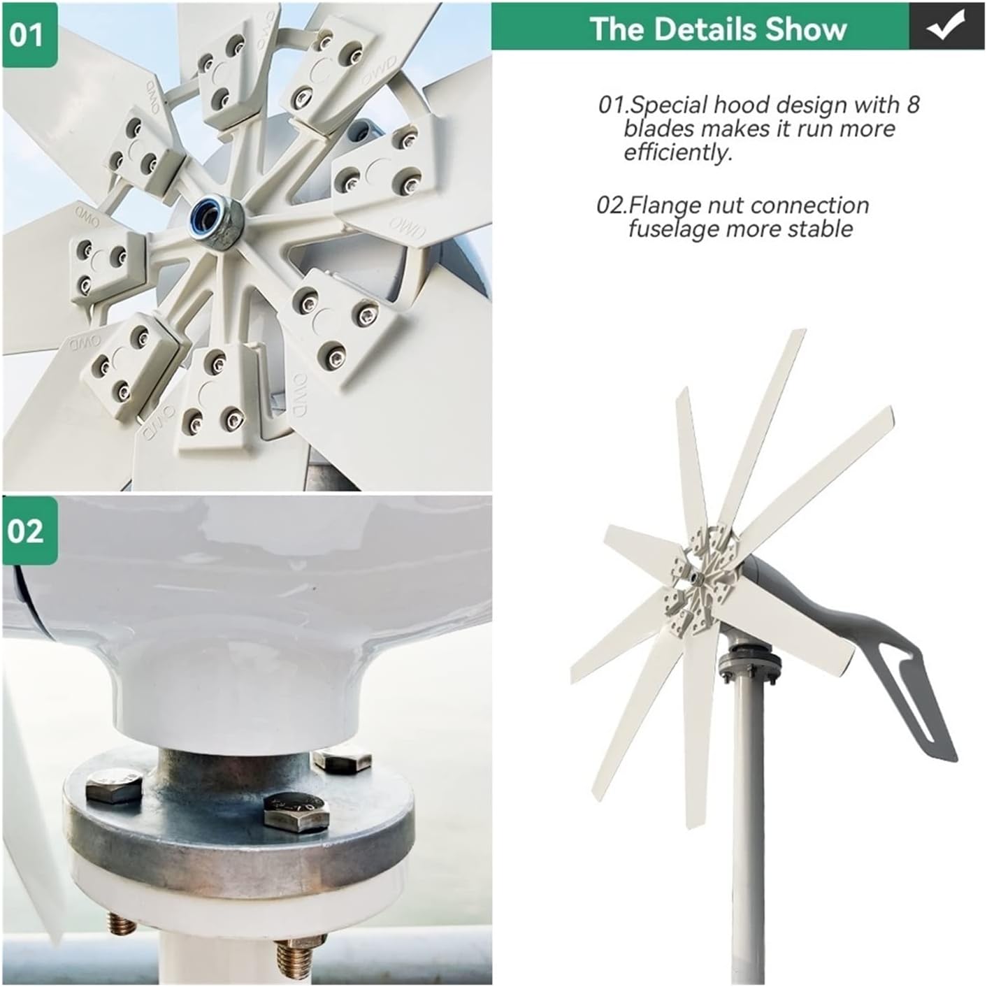 Wind Energy Turbine Generator 2000w 12v 24v 48v 8 Blades With Off Grid System Mppt And Hybrid Charge Controller For Home Use(With Mppt Controller,24V)