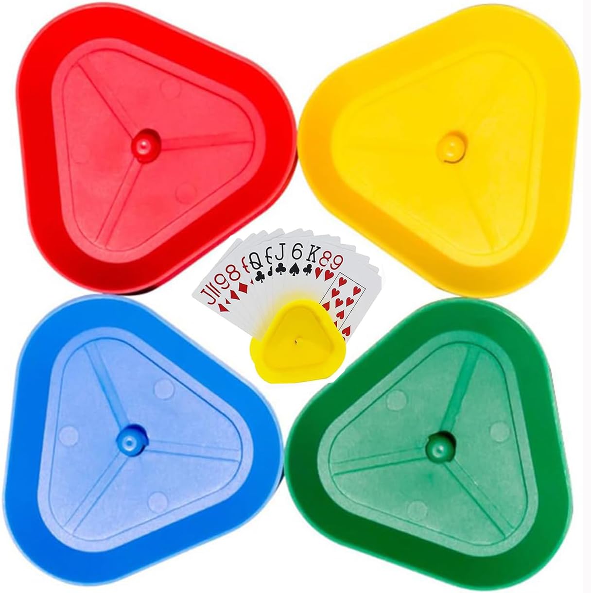 Wxinsheng 4-Piece Plastic Playing Card Holder Set,Colourful Triangle Stands for Poker,Family Card Games & Parties,Adults Card Game Accessories