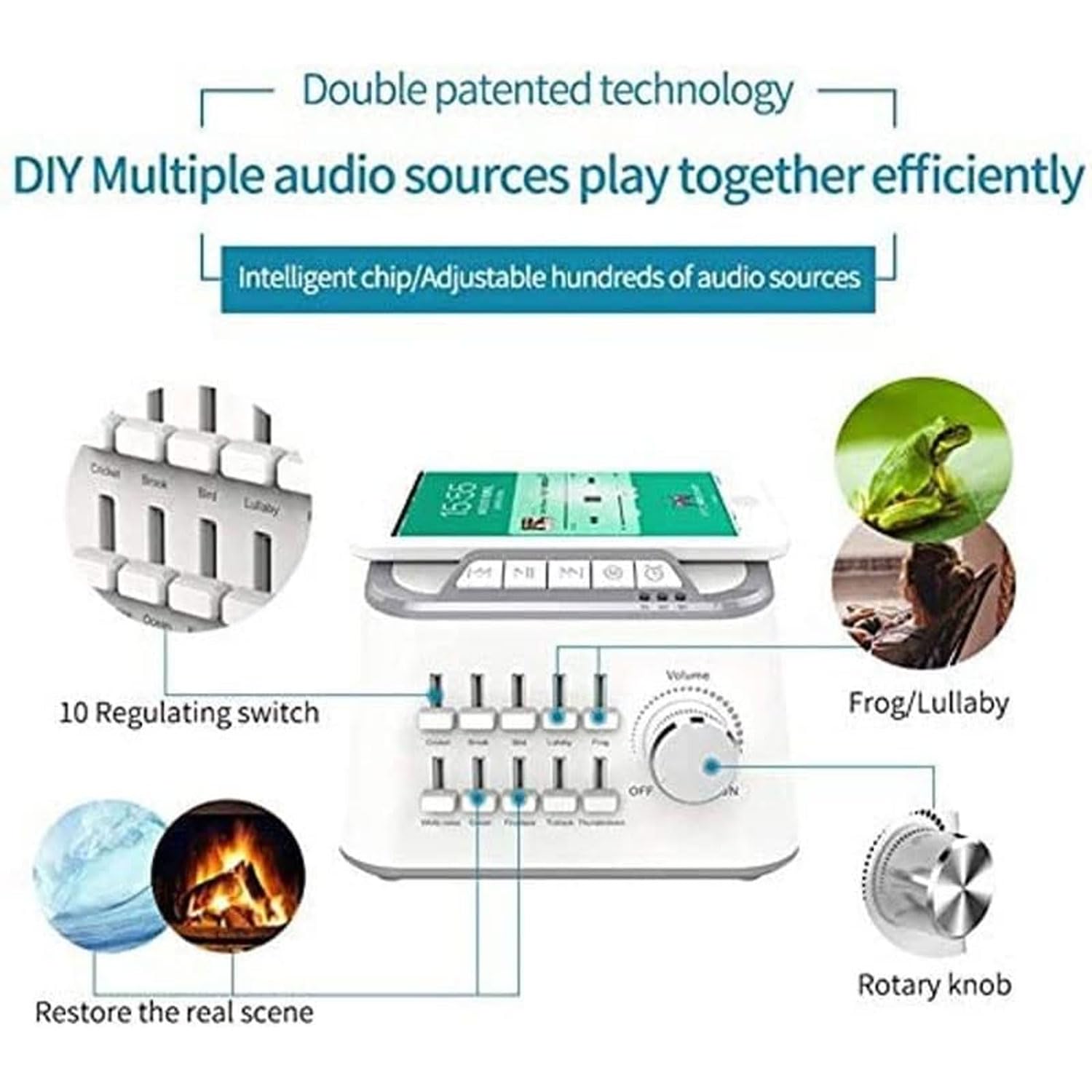 Máquina De Ruido Blanco Inalámbrica, Ayuda Portátil para Dormir con 10 Fuentes De Sonido con Función De Carga Inalámbrica, Máquina De Sonido Bluetooth De Tono Ajustable De 3 W, para Niños
