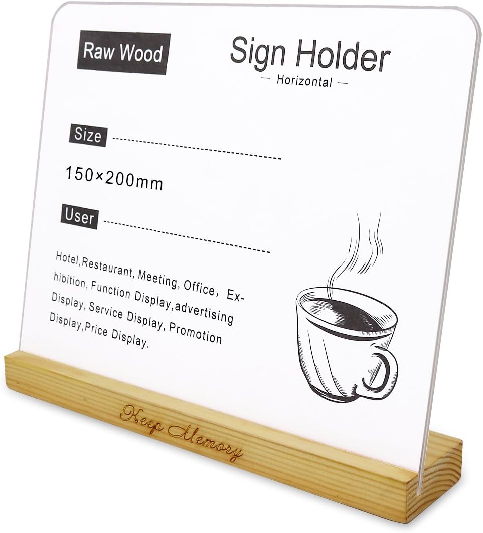 SupperAcrylic 6x8 Plastic Table Menu Holder, Acrylic Sign Holder, Single Slanted Design Sign Holder,Restaurant Sign Holder,Clear