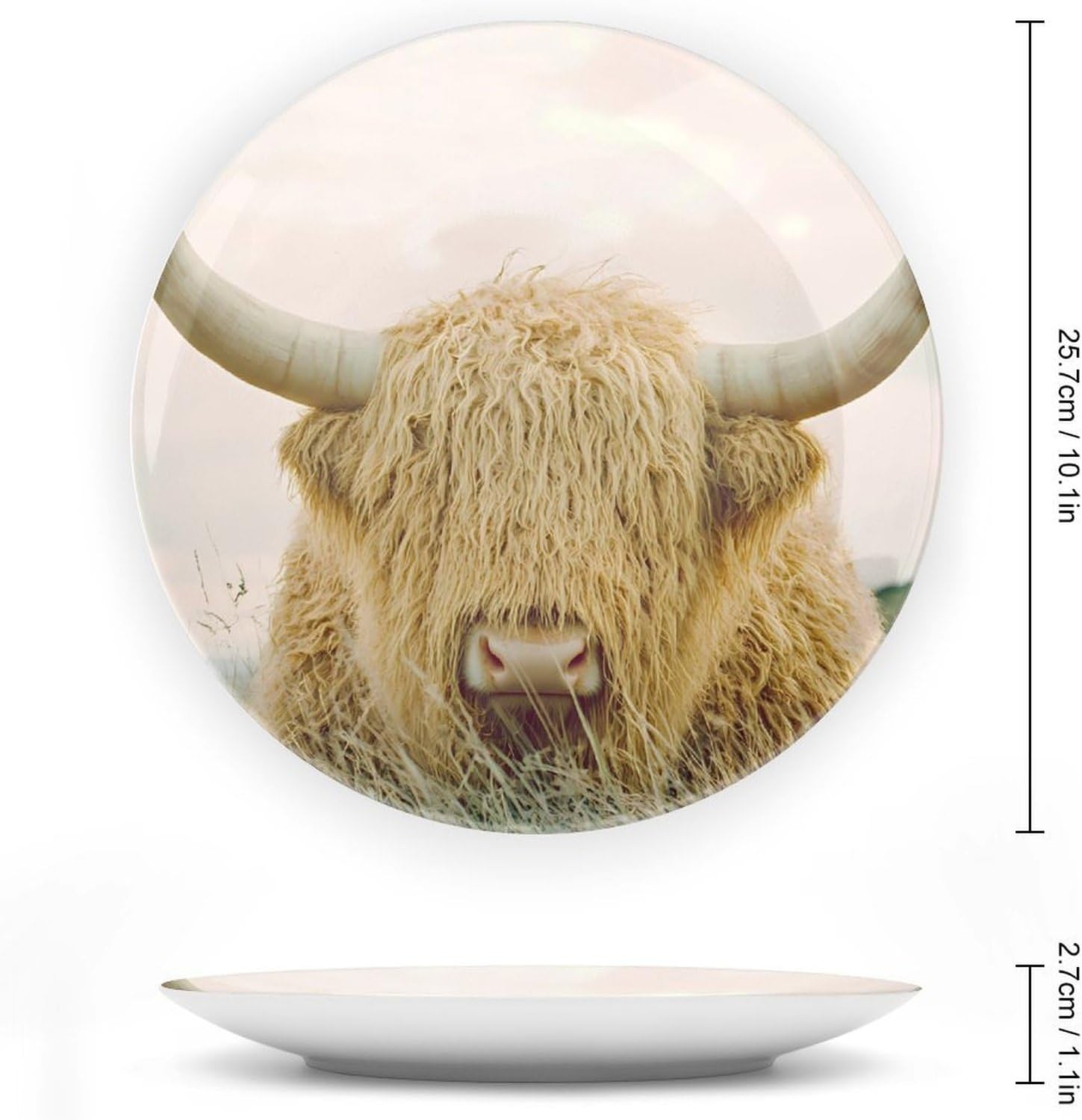 Cute Highland Cow Bone China Decorative Porcelain Plates Dinnerware Ornaments