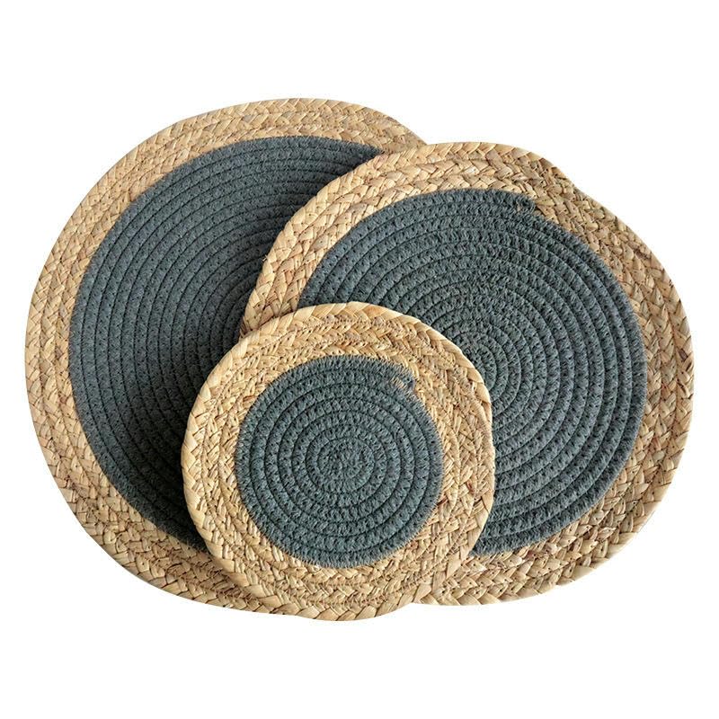 Sets de table tissés en jacinthe d'eau et coton gris foncé 20 cm pour assiette