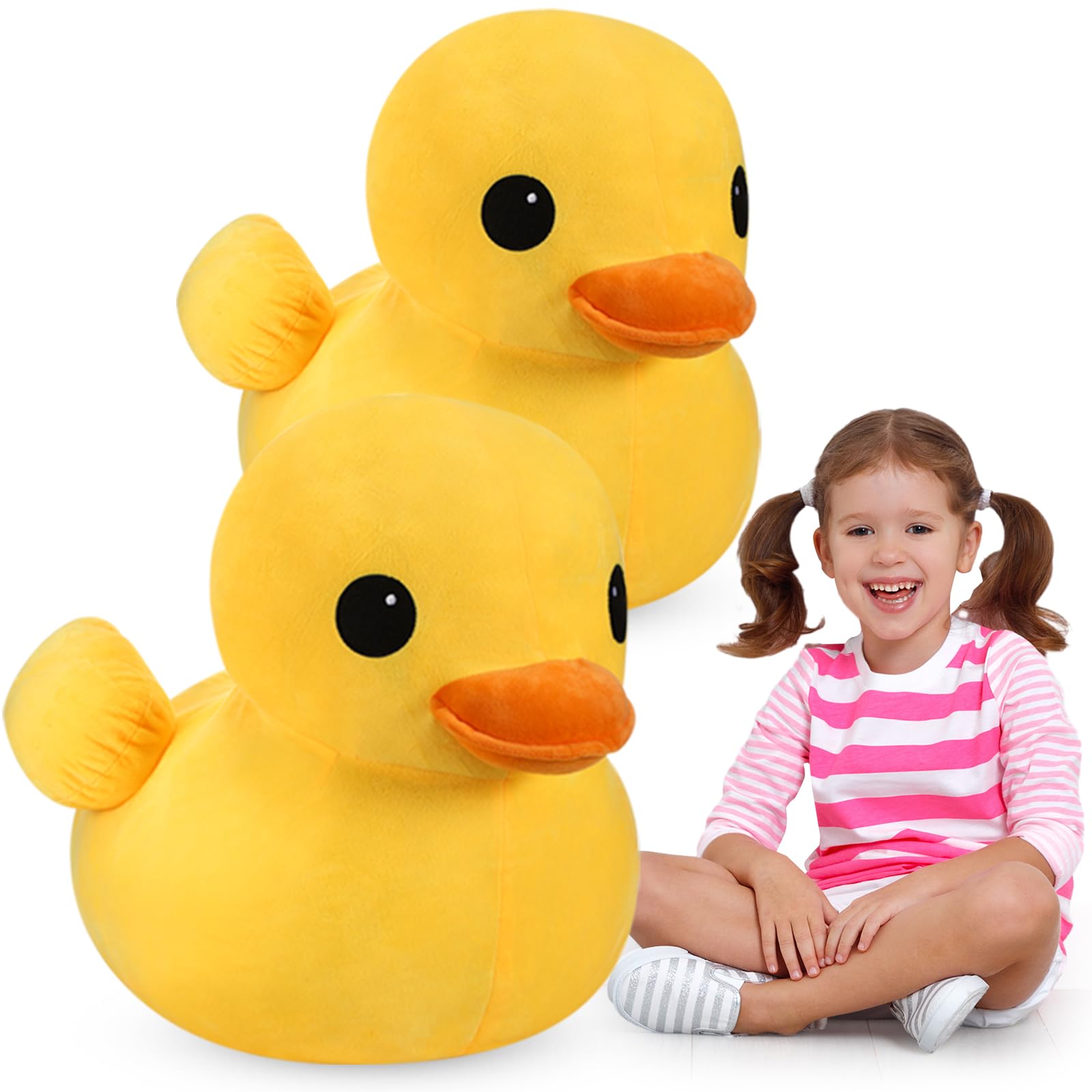 Leyndo 2 Pcs Giant Plush Yellow Duck Soft Stuffed Animal Toy Duck Stuffed Plush Pillow Animal Dolls Huggable Duck Playset Toy for Boys Girls Birthday Gift Party Sofa Decoration(27.6 Inch)