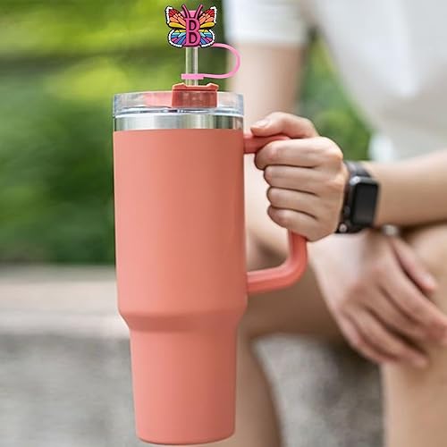 Miniatura 9 de Funda de popote de silicona para copa Stanley, cubierta de popote con letra inicial, hermoso estilo de mariposa, compatible con vaso Stanley de 40 y