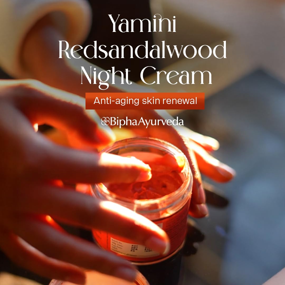 Bipha Ayurveda Yamini Red Sandalwood Face Night Cream With Vitamin E, Red Sandalwood Oil, Virgin Coconut, Almond And Lavender Oil For Flawless Youthful Skin 75 G (Pack Of 1) India
