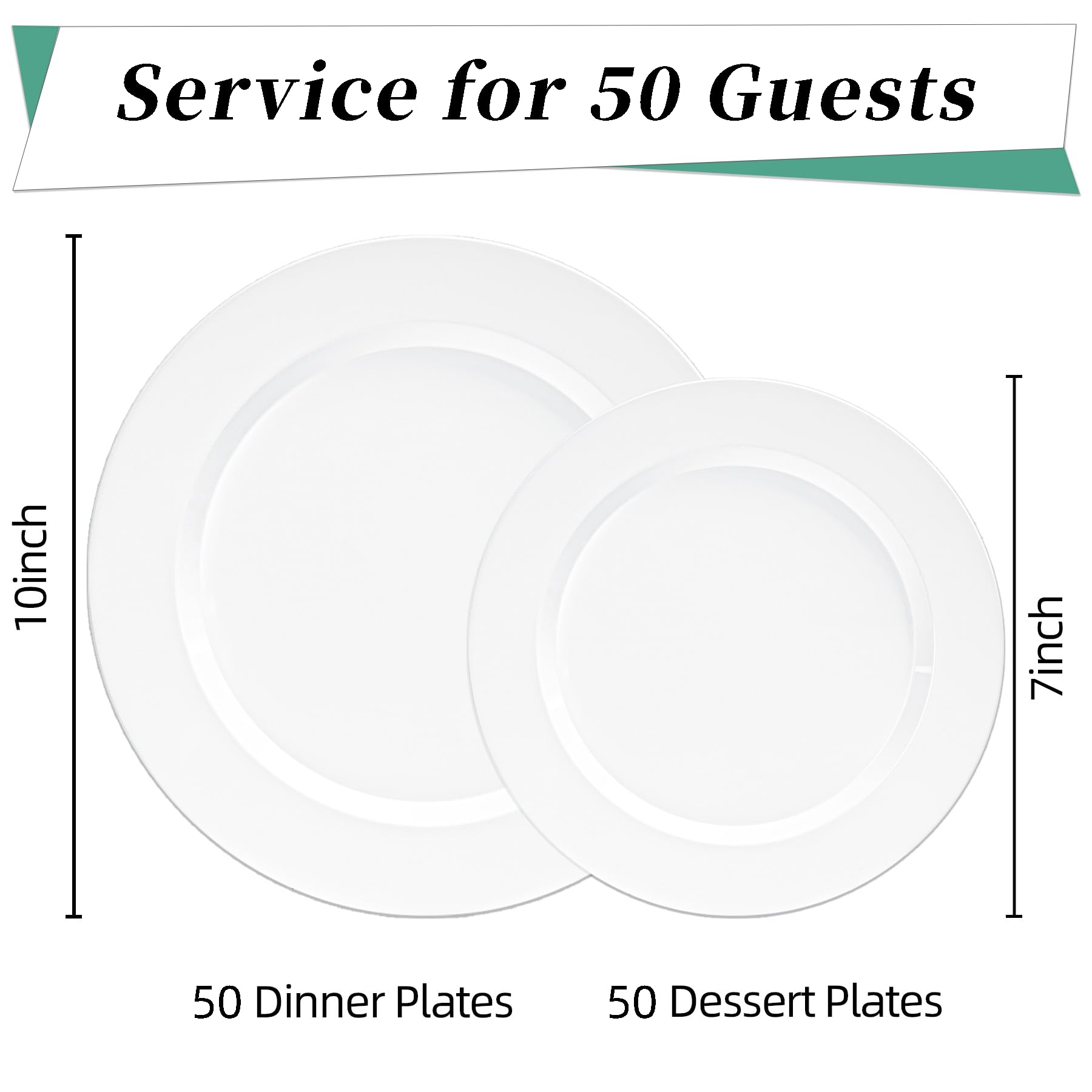 White Plastic Plates - 100 Pack, Heavy Duty -3 White Plastic Plates - 100 Pack, Heavy Duty -3