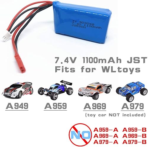 Miniatura 7 de ArkiFACE 7.4 V 1100 mAh 903048 20C tasa de descarga Li-ion JST Plug Recagrable RC Batería para Wltoys A949 A959 A969 A979 K929 Toy Car 353 Drone XC