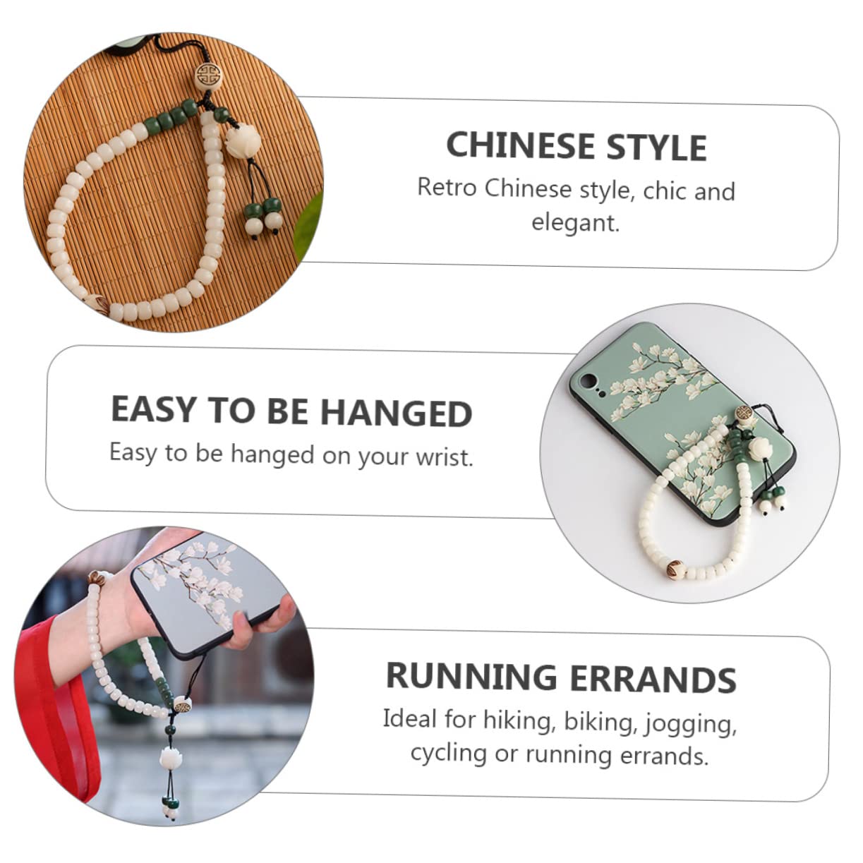 Artibetter 3piezas Cadena De Teléfono Móvil De Jade Colgante Desmontable Cuerda Decorativa Estilo Chino Correa Para Mantener Tu Móvil Seguro y Accesible