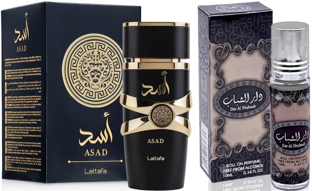 Asad for Unisex Eau de Parfum Spray, 3.4 Ounce + Dar Al Shabaab Concentrated Perfume Oil 0.34 Ounce