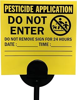 SmartSign (20-Pack) 'Pesticide Application Do Not Enter Do Not Remove For 24 Hours' Yard Sign with Stake, Write-On, HDPE Plastic, Yellow/Black, 4"x4" Lawn Signs with 16" Stakes Kit, Made in USA