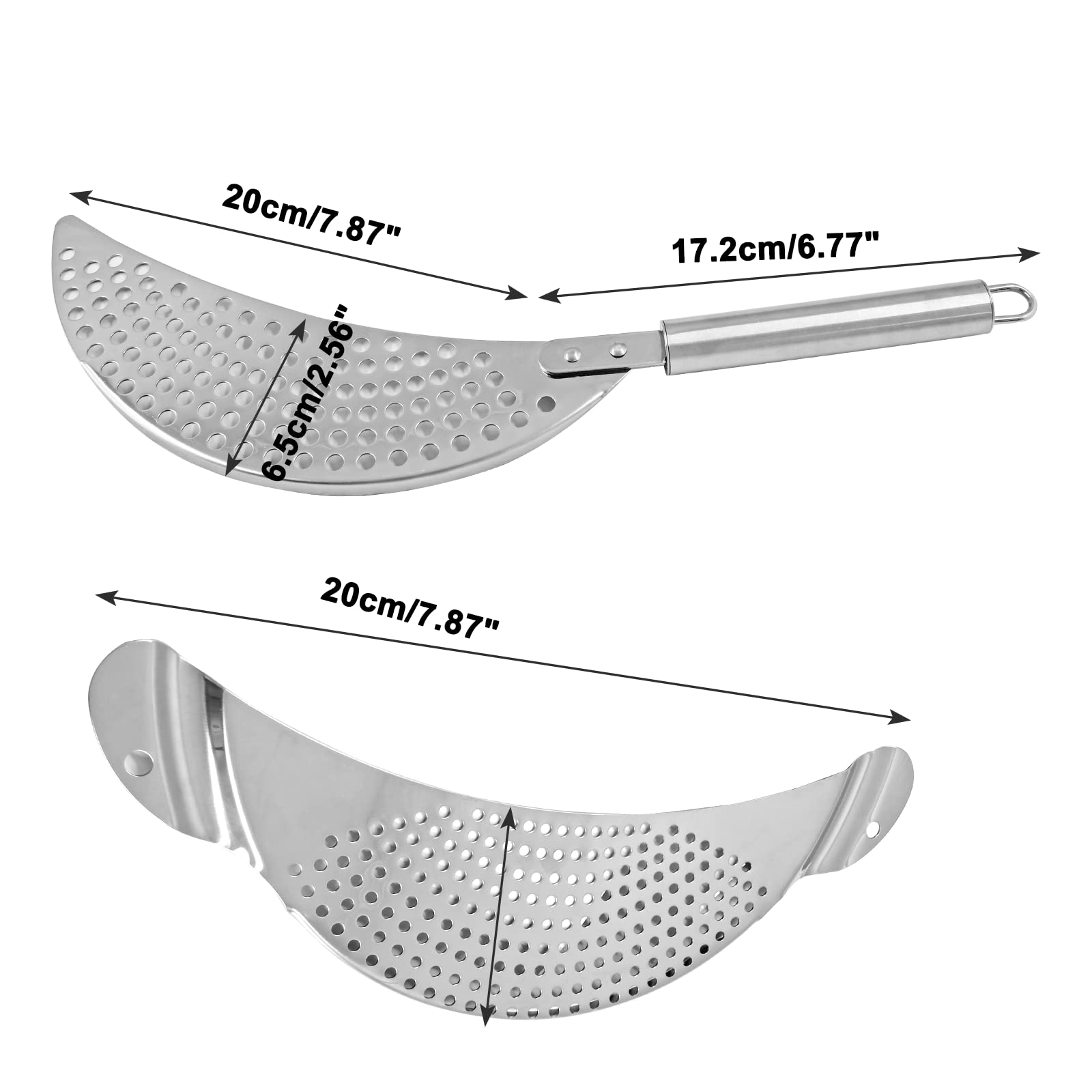 Set Di 2 Colini A Mezzaluna In Acciaio Inox, Con Manico, Adatti A Pentole Fino A 25 Cm, Per Scolare Pasta E Verdure
