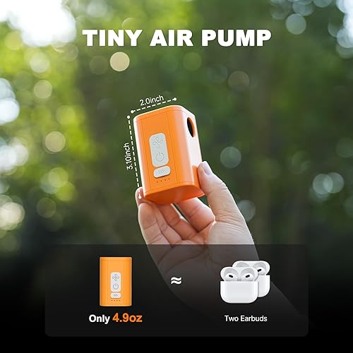 Miniatura 5 de Mini bomba de aire portátil con luz, batería recargable de 1200 mAh, inflado rápido de 4 kPa, compacta para campamento, flotadores de piscina e