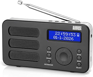 MB225B Portable DAB/DAB+/FM Digital Radios – Rechargeable Small Radio with 40 Station Presets, RDS, Dual Alarm Clock with Snooze and Sleep Timer, 4 One-Touch Preset Buttons, Aux Out – Black