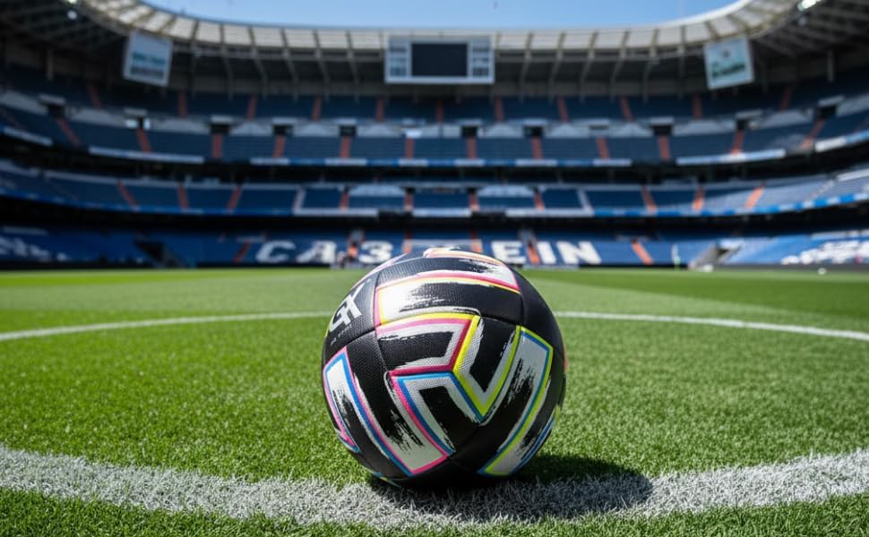 Black Leather High-Performance Thermo Bonded Leather Soccer Ball Size 5 "Non-inflated Durable Surface Bright Colors - Image 7