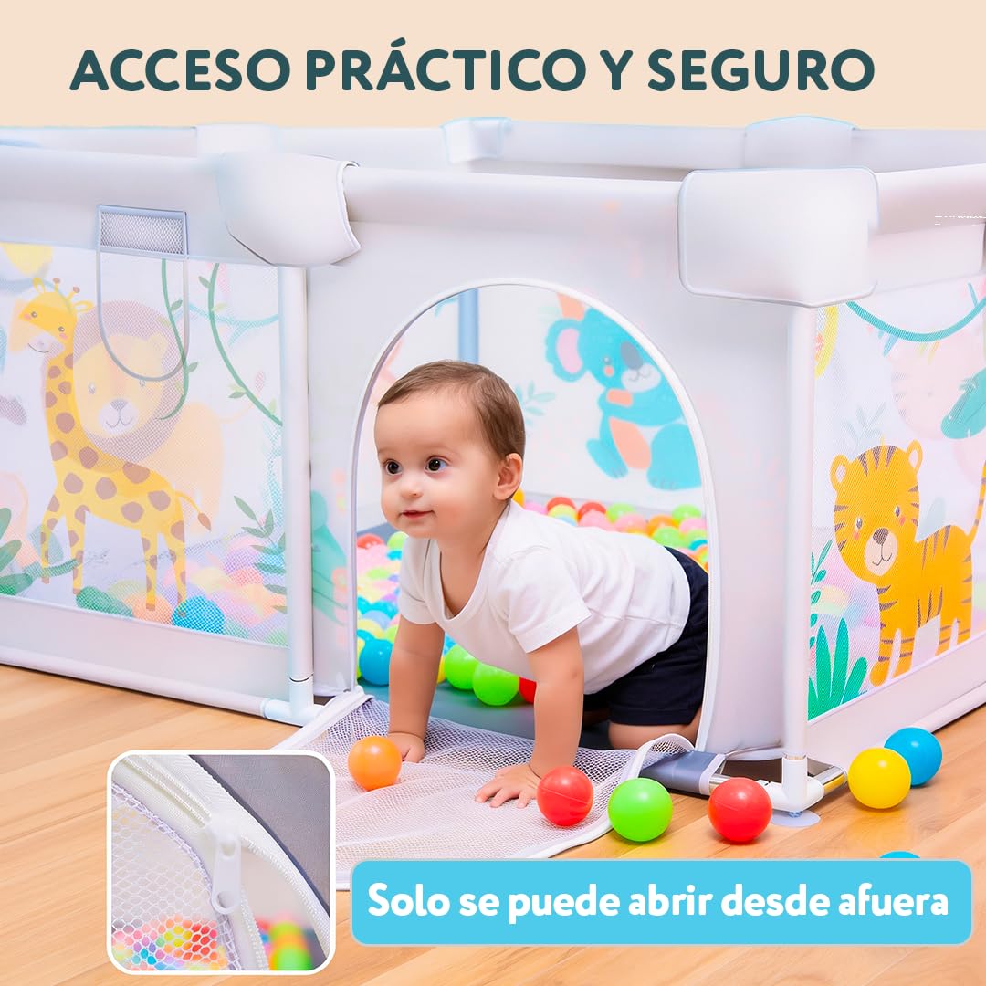 Parc pour bébé de la Selva 150 x 180 cm – Parc bébé avec maille respirante – Parc pliable antidérapant tapis rembourré + 4 poignées + sac de transport