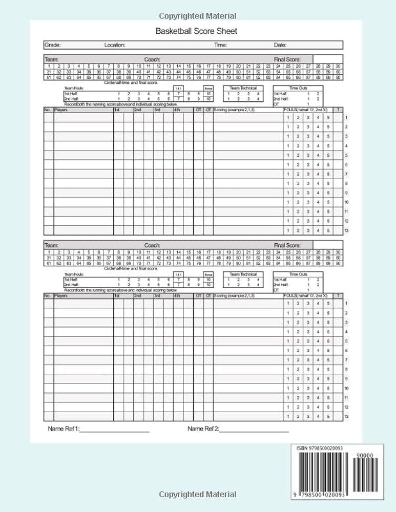 Amazon.com: Basketball Scorebook: Game Record Notebook, Basketball Stat Book: 9798500020093: Studio, Gallon: Books for Free Printable Basketball Score Sheet Template