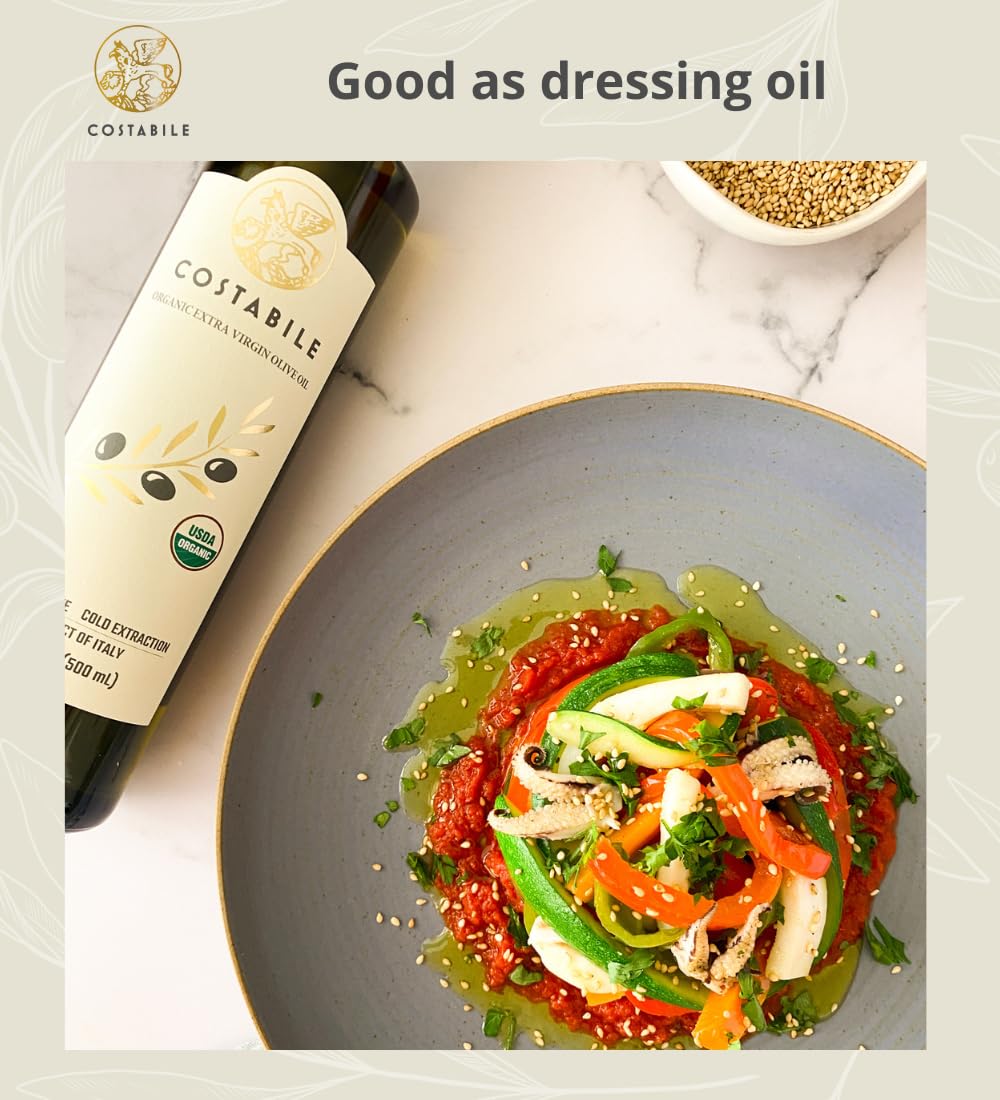 Evoo Extra Virgin Olive Oil from Puglia. Cold pressed olive oil. High polyphenol olive oil organic – Fresh harvest from a single source - COSTABILE 16.9 Fl.Oz.