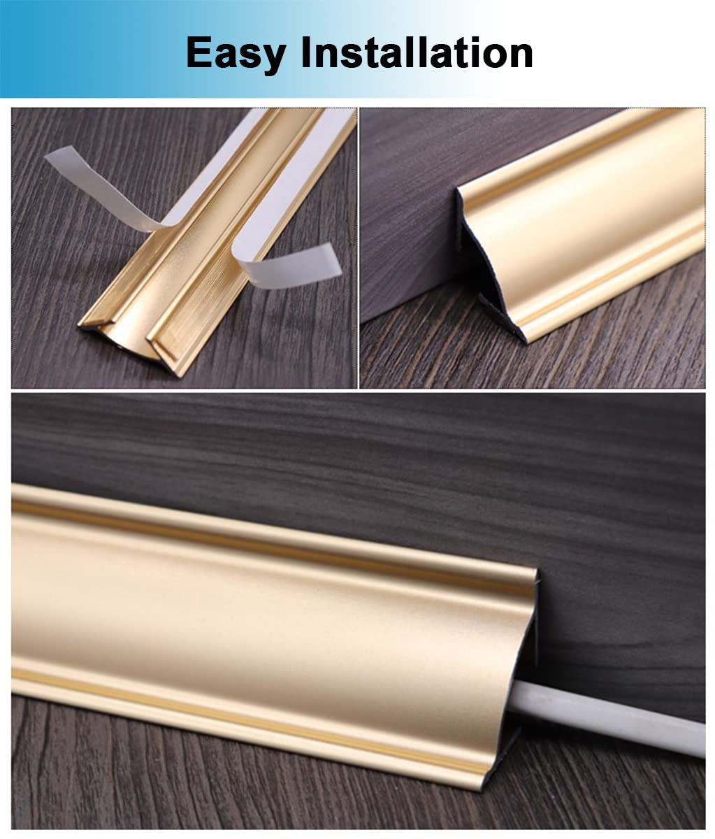 Canalina Cavi Copricavi da Pavimento Autoadesivo Canalina Gestione dei Cavi, Oro Bianco Nero Argento Rosso, Impermeabile Alluminio Canale Passacavi per L'angolo del Pavimento della Parete, 2 3 4 Cm (