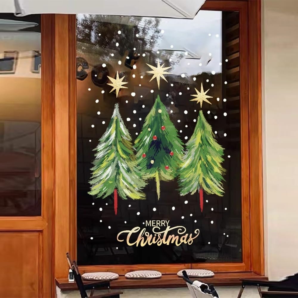 Adesivi for finestre con Albero di Natale, Adesivi statici for finestre di Natale Extra Large, Adesivi Fai da Te for Porte e finestre(L)