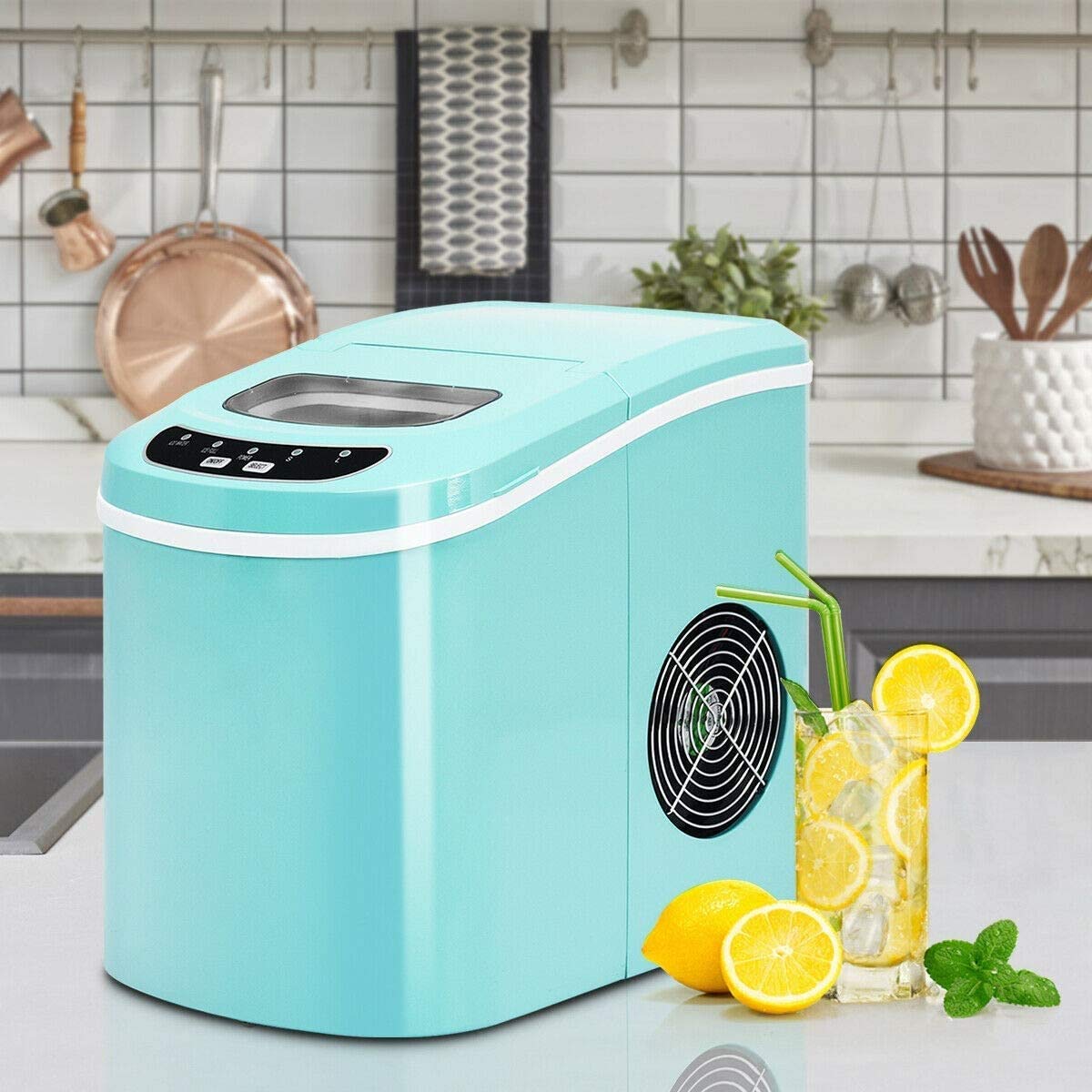 Portable controsoffitto Macchina elettrica Ice Maker, 33 libbre in 24 Ore, 9 Ice Cubes Pronti in 6 Minuti, l'Home Mini Macchina del Ghiaccio con Ghiaccio Scoop e Basket